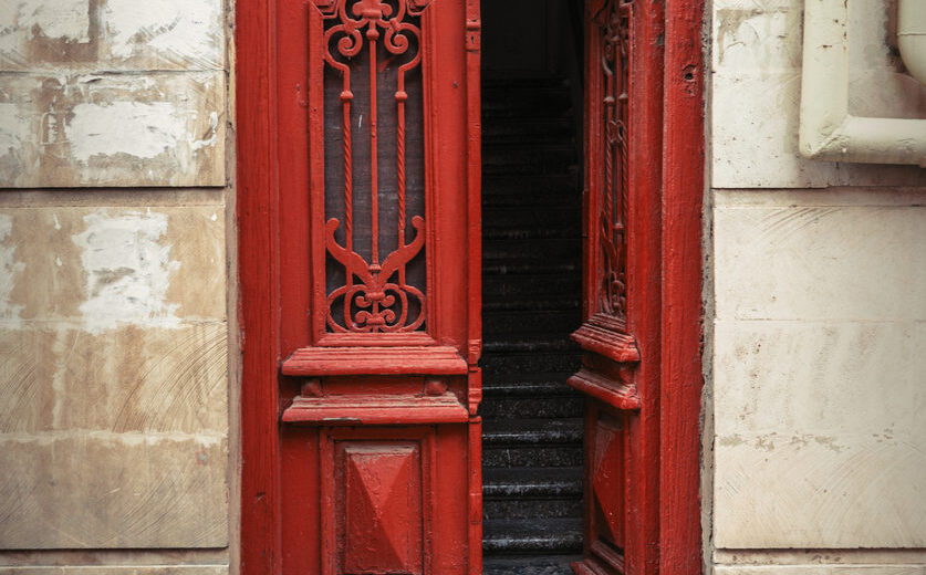 Vintage wooden door, entrance to old house